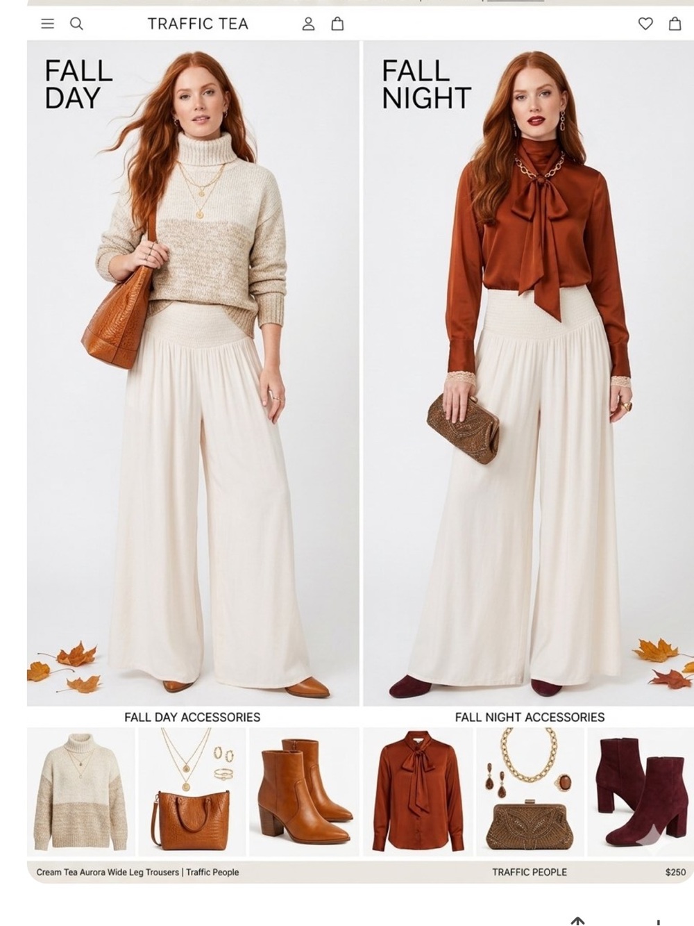 Traffic People Cream Tea Aurora Wide-Leg High-Waist Trousers